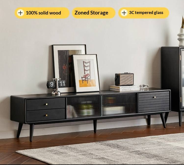Solid Rubberwood Scandinavian TV Stand