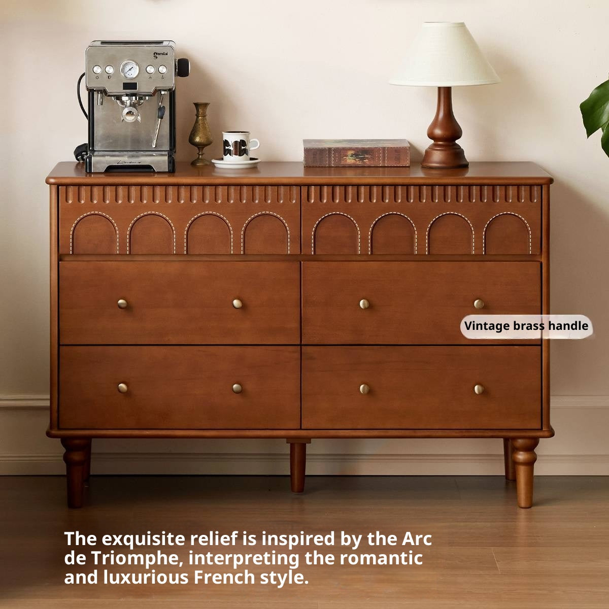 Poplar Solid Wood Medieval Style French Retro Six-Drawer Chest