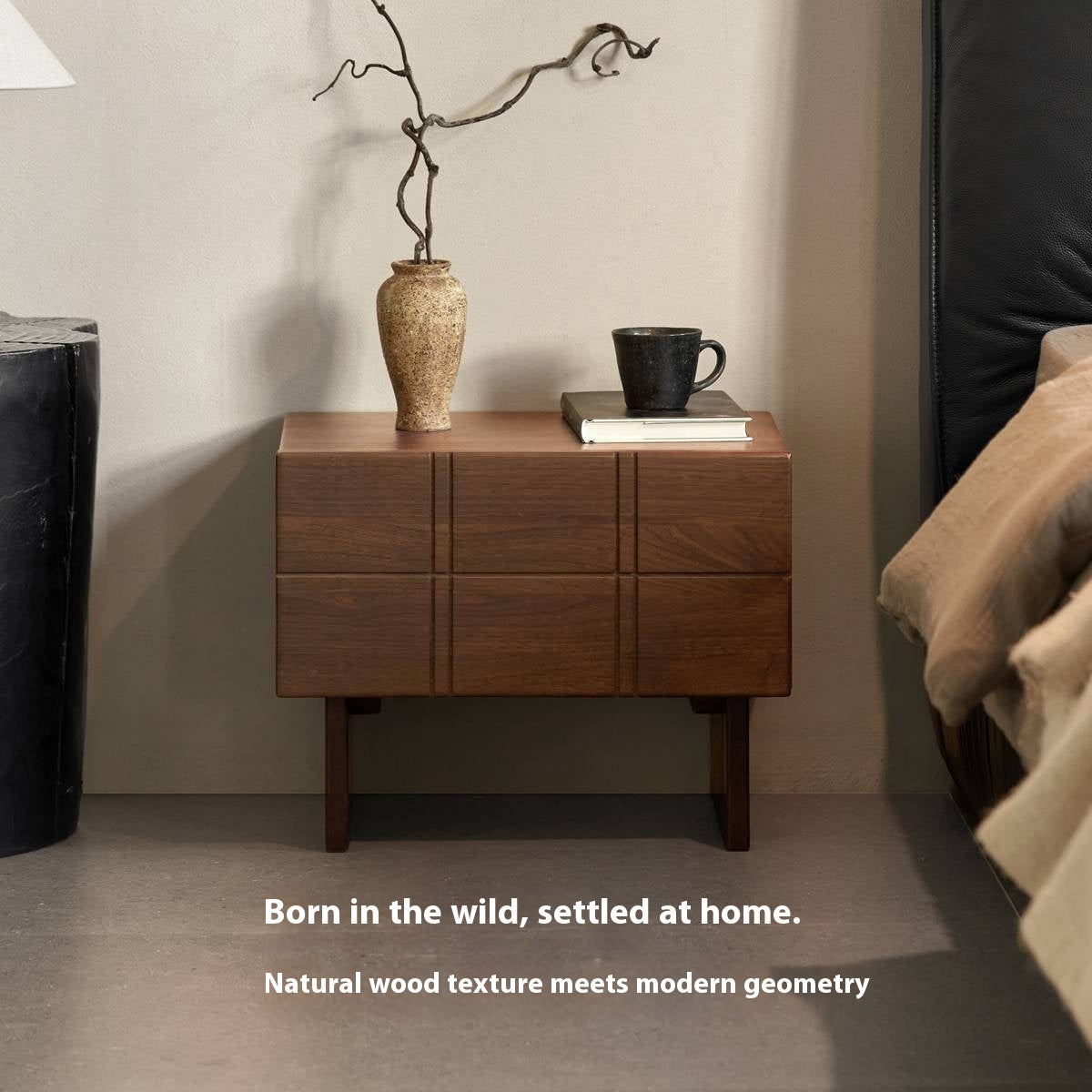 Black Walnut, Oak Wood Wabi-Sabi Style Nightstand
