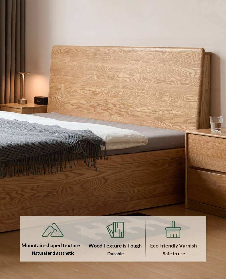 Oak Solid Wood Storage Bed with Hydraulic Lift-Up Frame and drawers