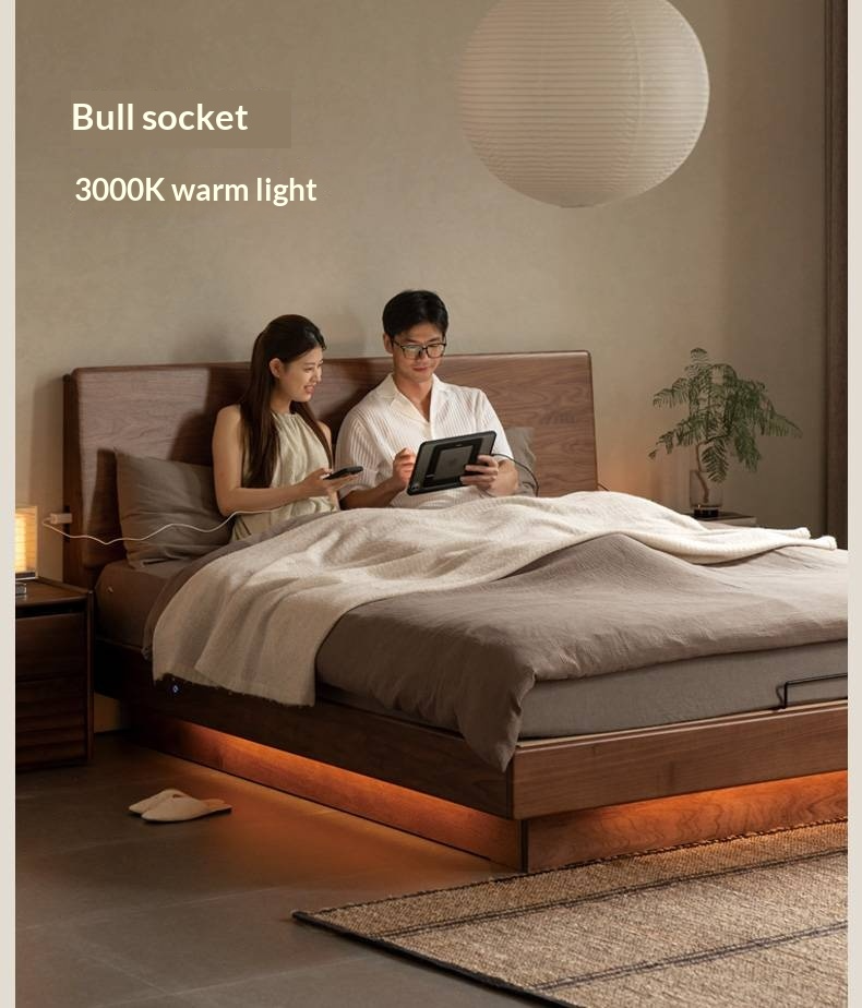 Black Walnut Solid Wood Italian Light Luxury Electric Suspended Box Bed