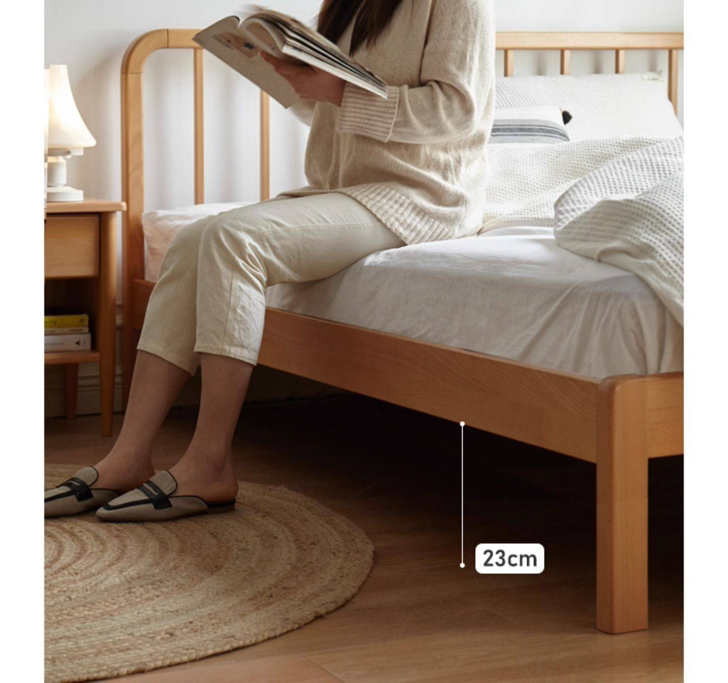 European Beech Solid Wood Bed Modern Simple