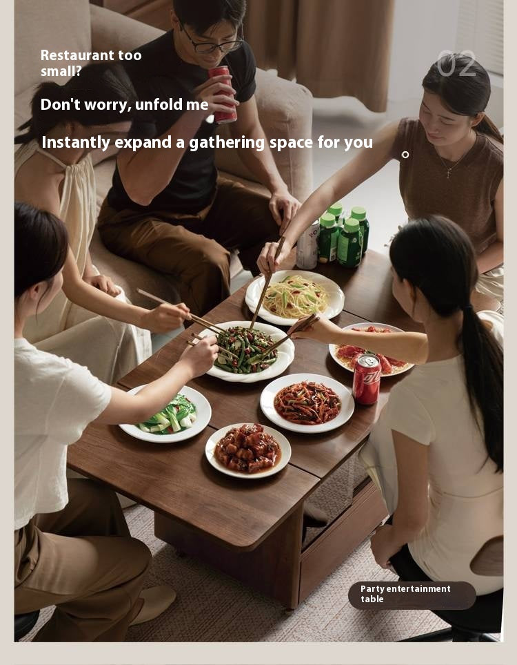 Black Walnut Solid Wood Mobile Folding Coffee Table