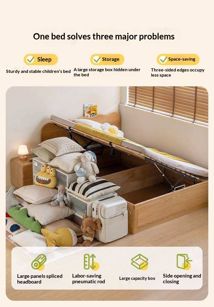 Oak Solid Wood Kids Side-Lift Storage Bed
