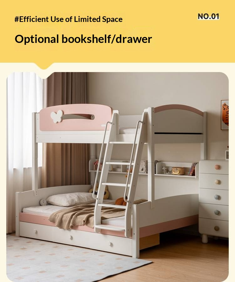 Rubberwood Solid Wood Children's Princess Storage Bunk Bed