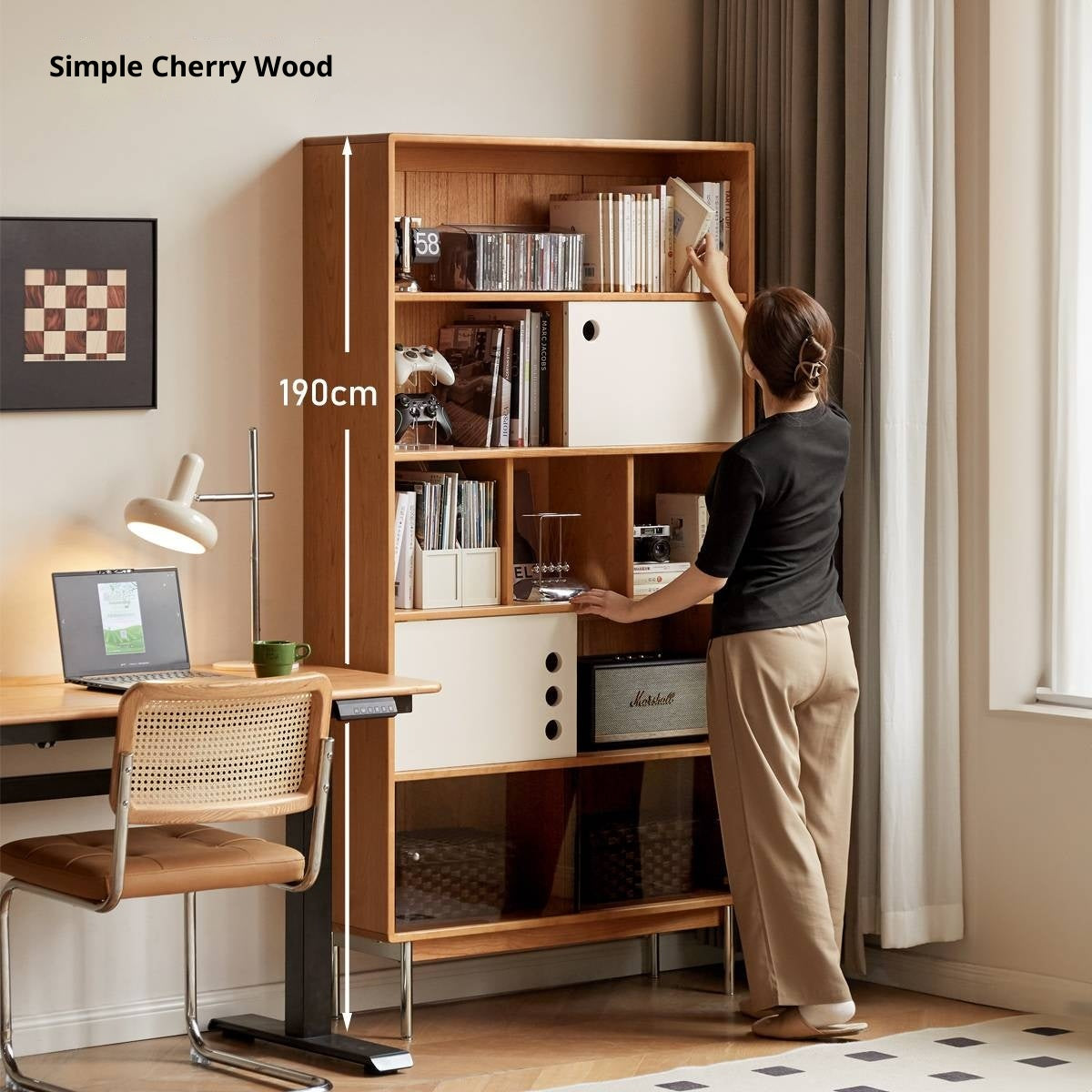 Poplar, Cherry Solid Wood Ancient Style Bookcase