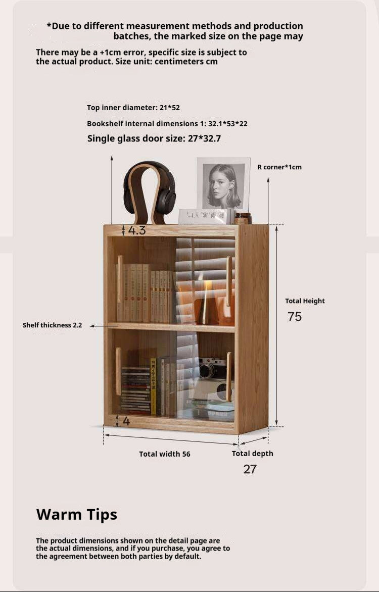 Oak Solid Wood Modern Minimalist Low Bookcase and Storage Cabinet