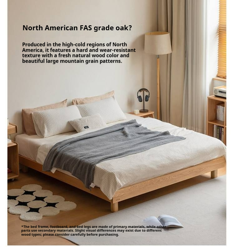 Oak Solid Wood Platform Bed, Headboard-Free Bed