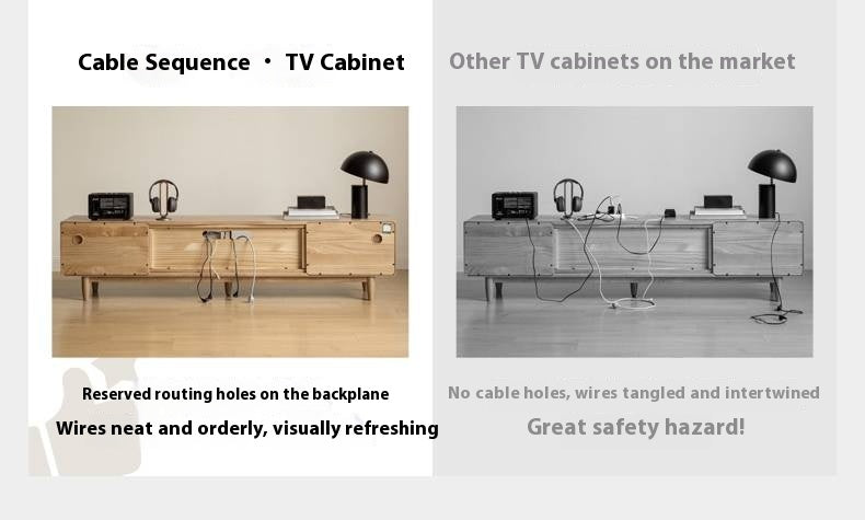 Ash Solid Wood Modern Log Style TV Cabinet