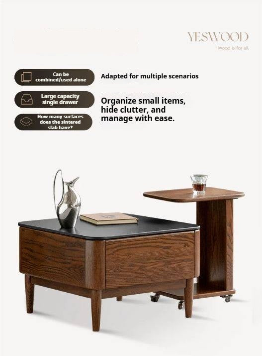 Black Walnut, Oak Solid Wood Mobile Coffee Table.