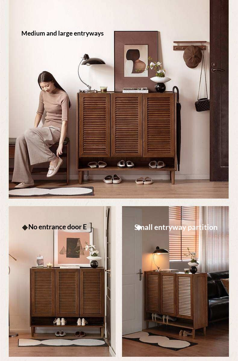 Oak Solid Wood, Rubberwood Solid Shoe Cabinet Entryway Storage Organizer Large Capacity