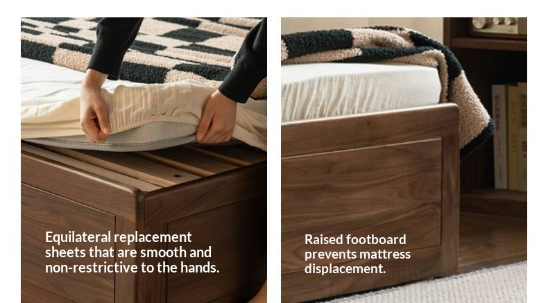 Black Walnut Solid Wood Box Bed — Luxury Genuine Leather Bed with Soft Backrest