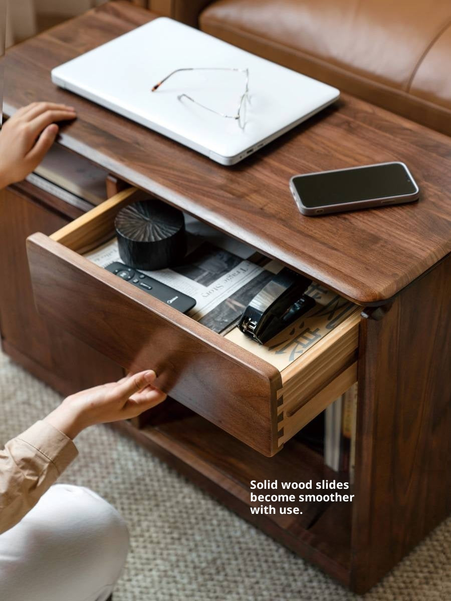 Black Walnut Solid Wood Nordic Style Movable Side Cabinet