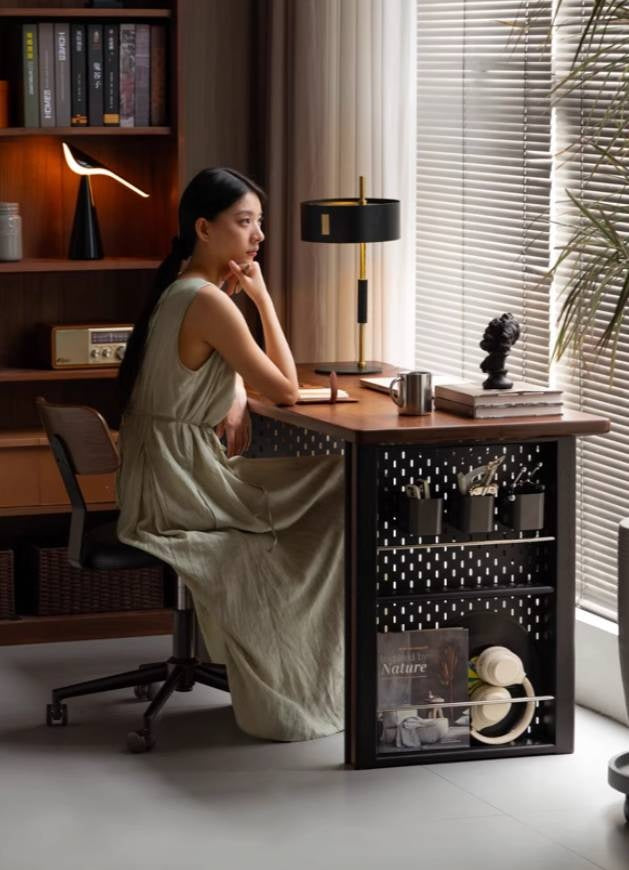 Black Walnut, Merbau Solid Wood Italian Light Luxury Computer Desk