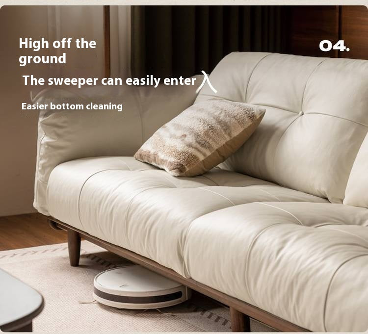 Black Walnut, Oak Solid Wood Genuine Leather Sofa Italian-Inspired