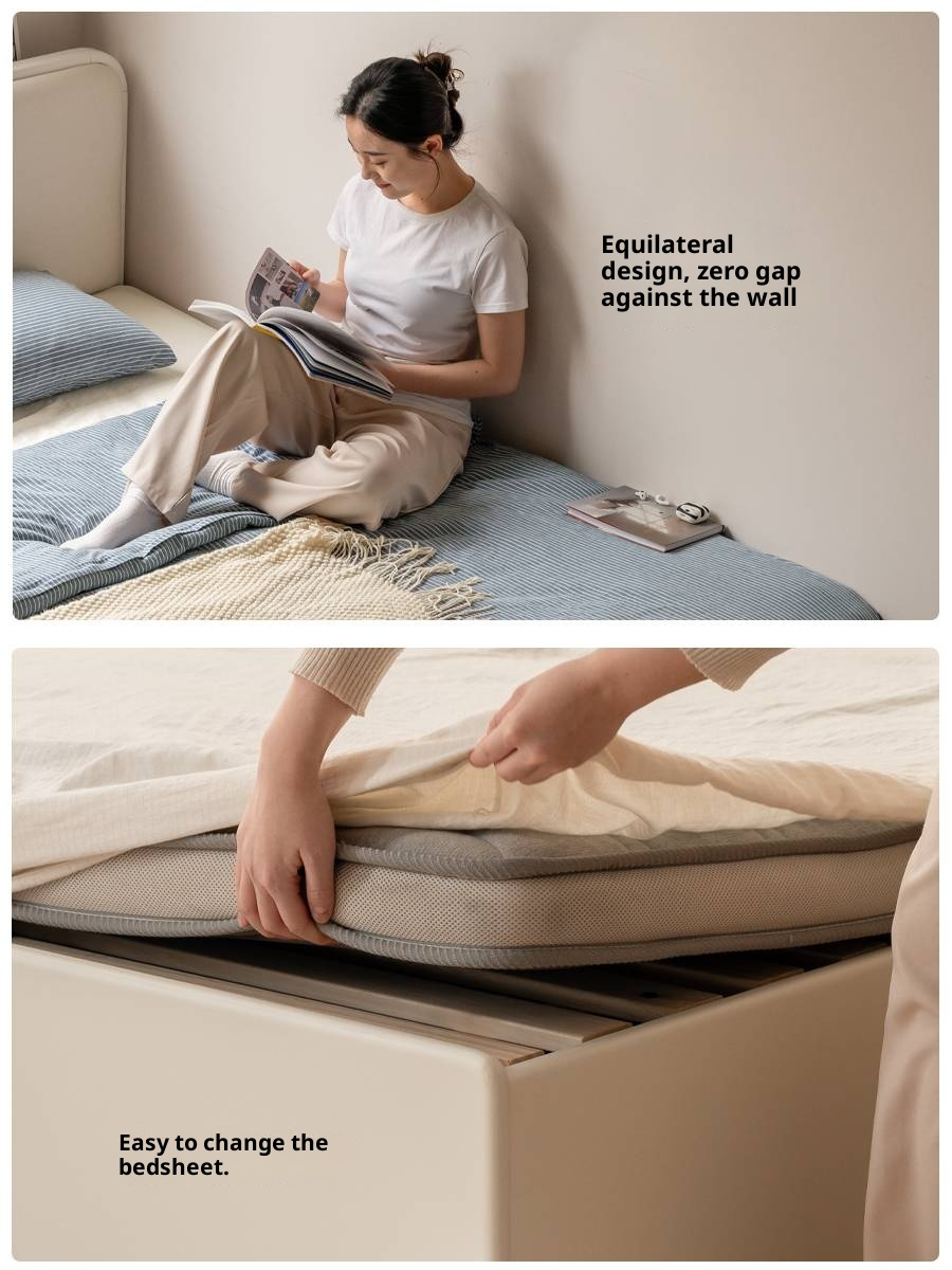 Rubberwood Solid Wood Bed Modern Minimalist Box Bed White Cream Style