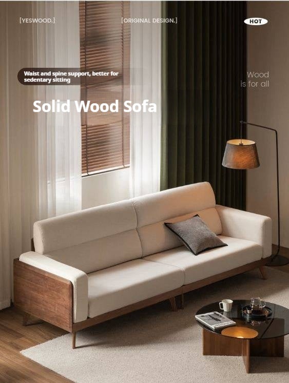 Black Walnut, Oak, Ash Solid Wood fabric sofa high back