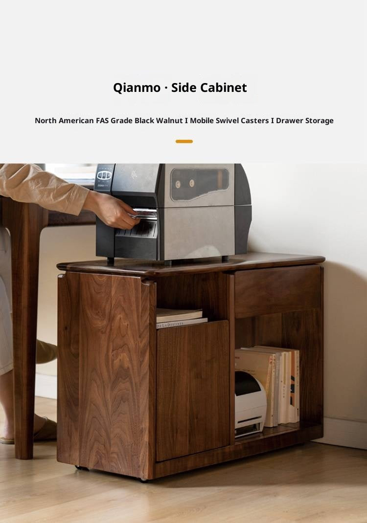 Black Walnut Solid Wood Nordic Style Movable Side Cabinet