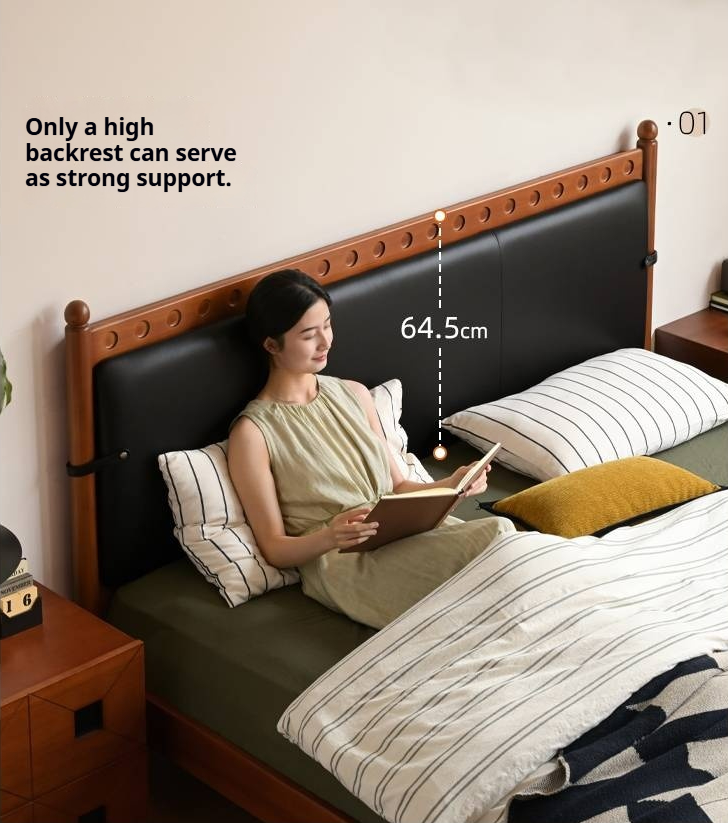 Poplar Solid Wood Vintage Soft Backrest Bed