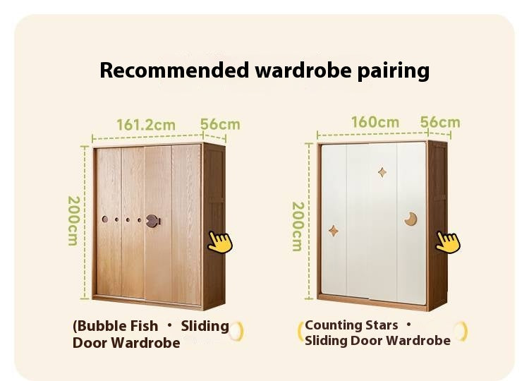 Oak Solid Wood Modern Kids Wardrobe.