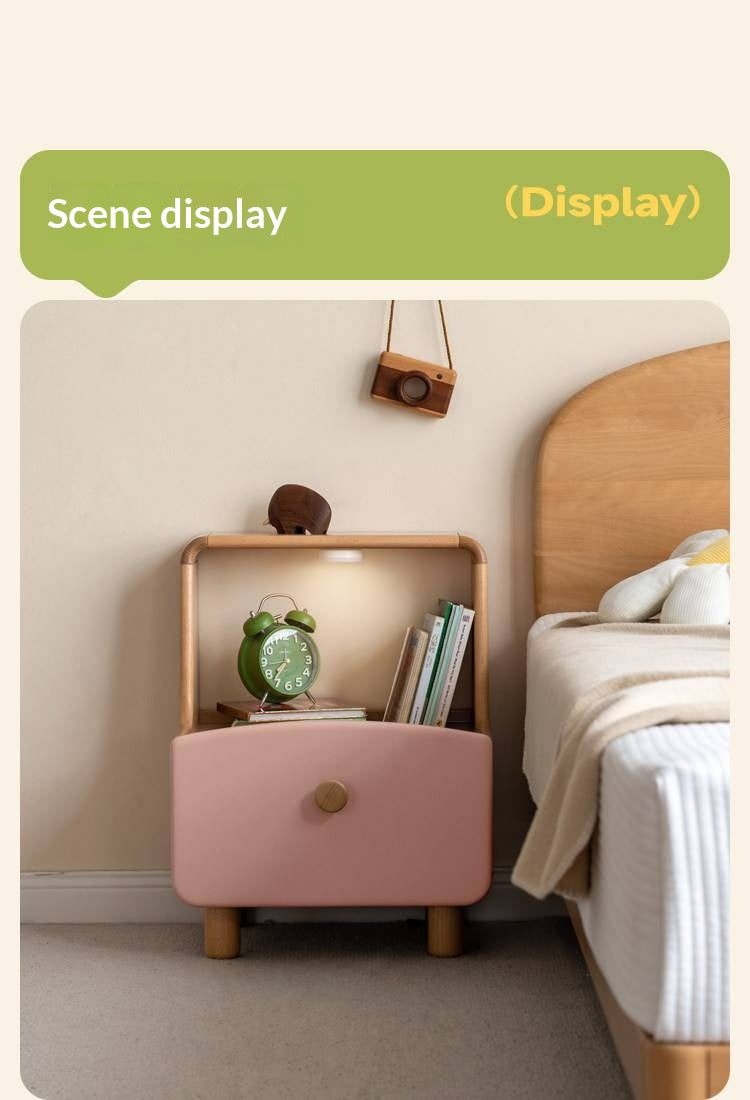 Beech Solid Wood Kids Nightstand Built-in Night Light