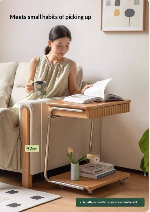 Beech Solid Wood C-Shaped Corner Side Table Modern Minimalist Style