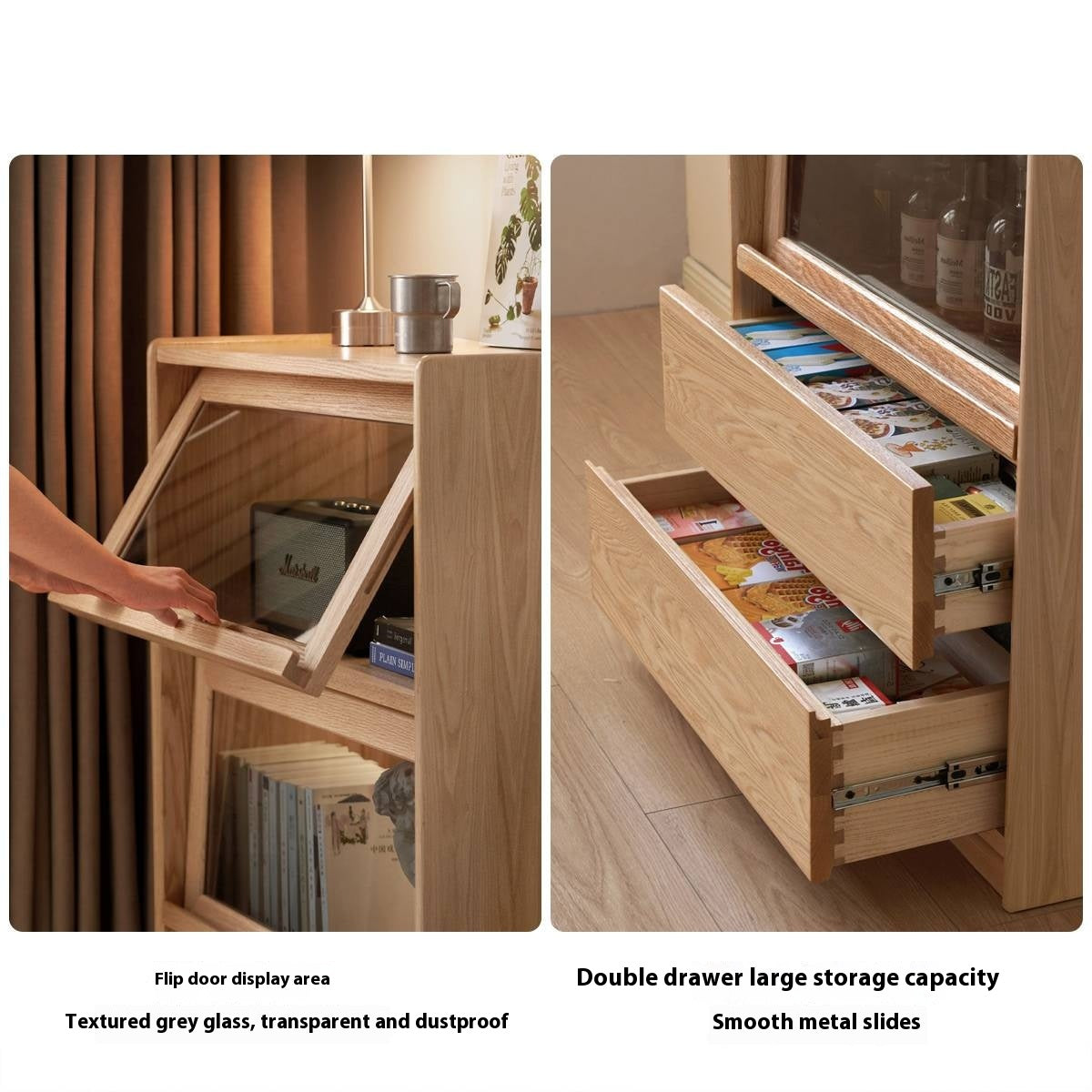 Ash Solid Wood Modern Side Cabinet.