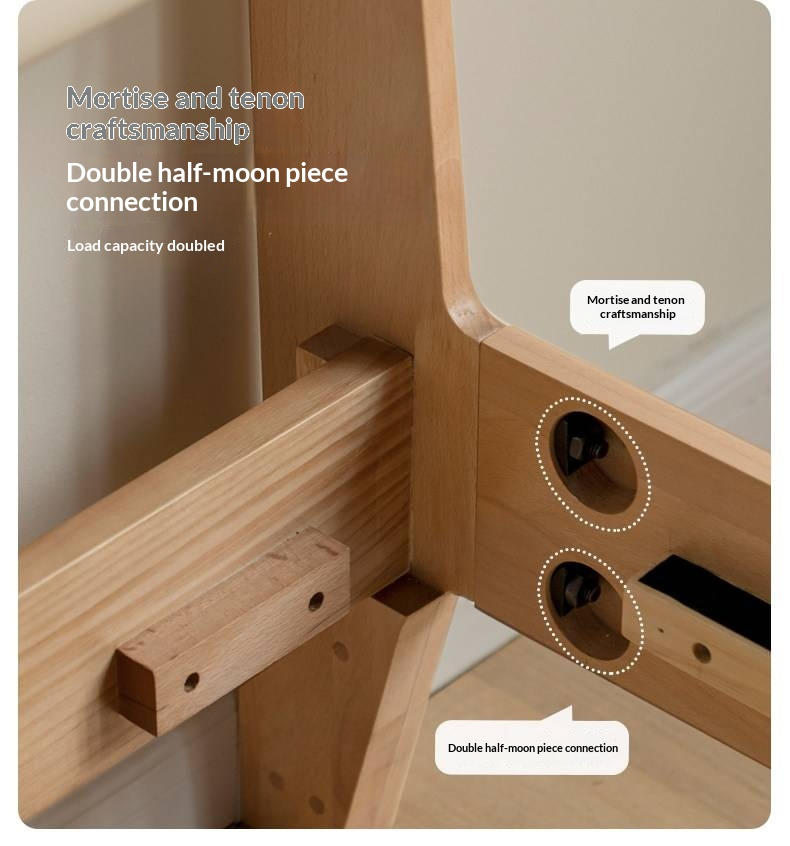 European Beech Solid Wood Bed — Soft Headboard, Simple Upholstered Light Luxury Bed