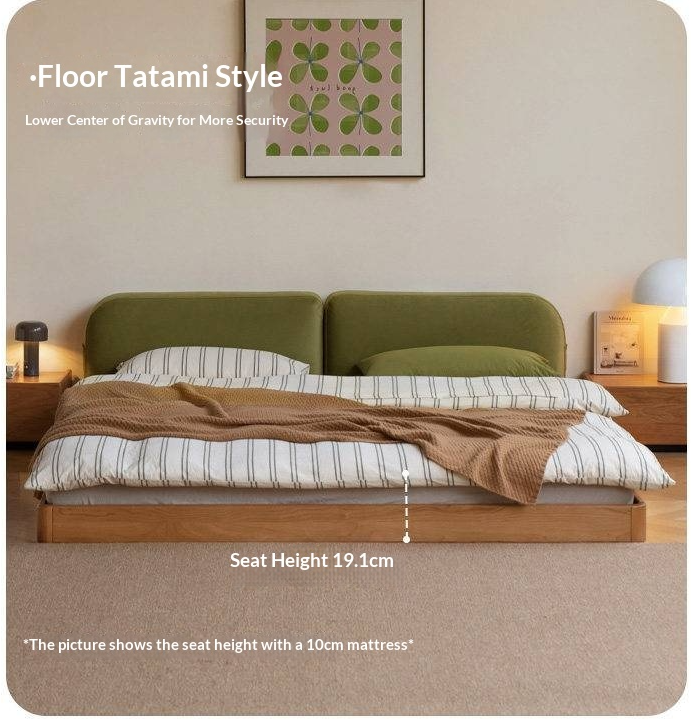 Cherry Solid Wood Upholstered Bed — Platform Bed, Headboard-Free Bed Floor Style, Simple Floating Bed