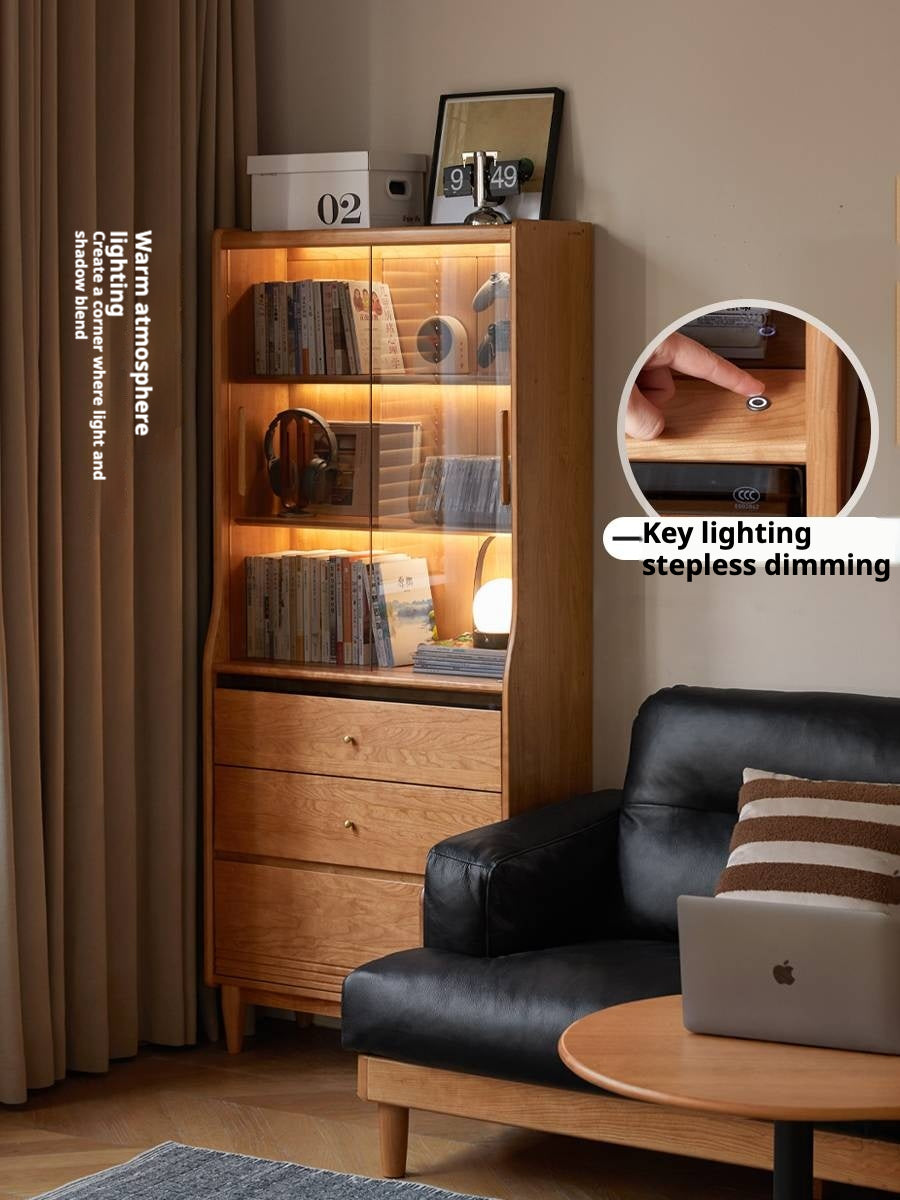 Cherry Solid Wood Glass Bookcase.
