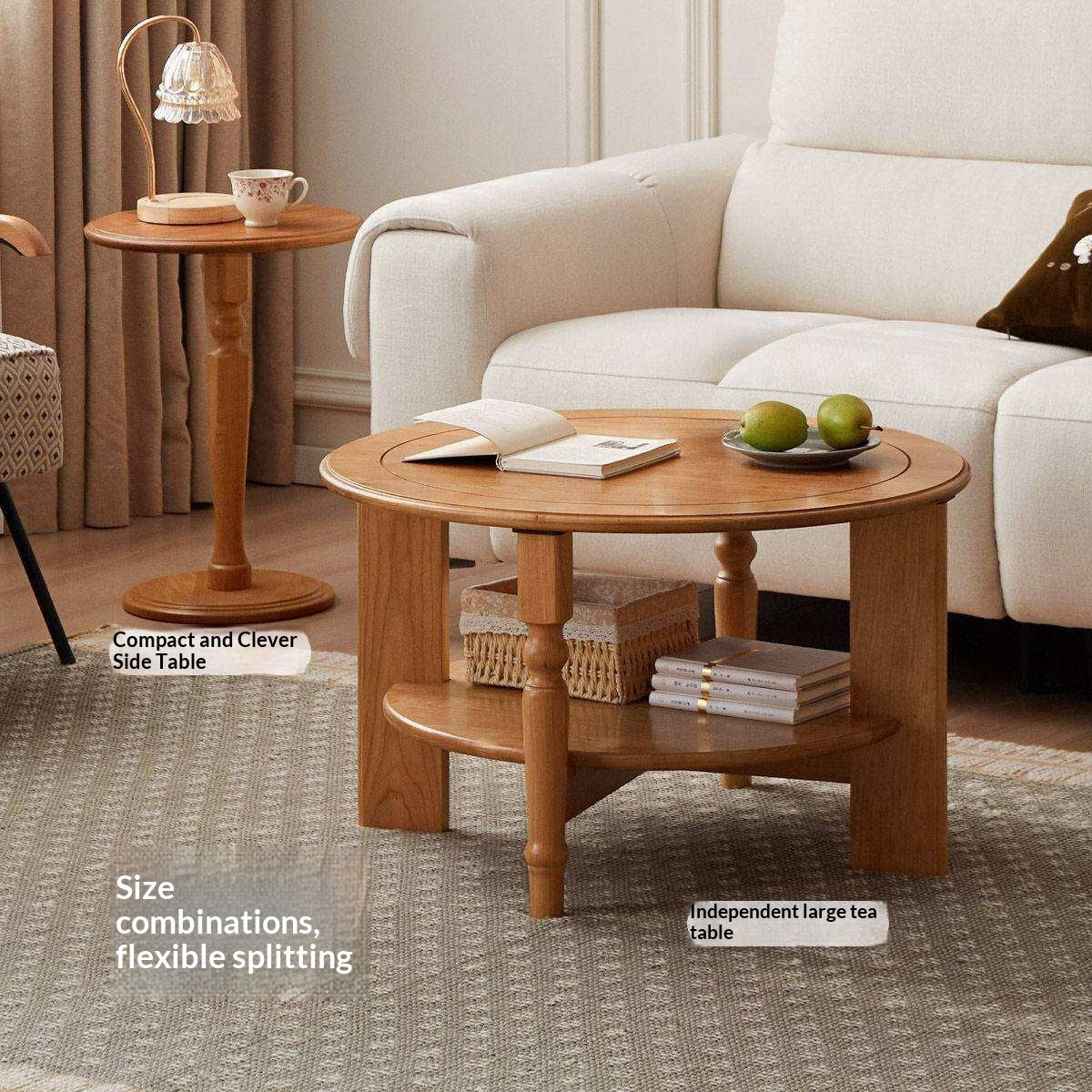 Cherry Solid Wood Coffee Table with French Retro Design