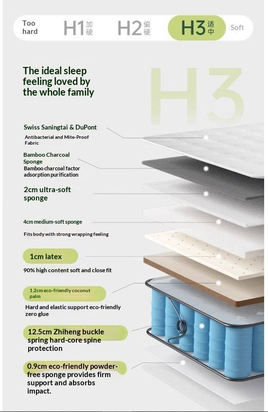 Natural Coconut Palm Hard Mattress with Latex and Simmons Spring