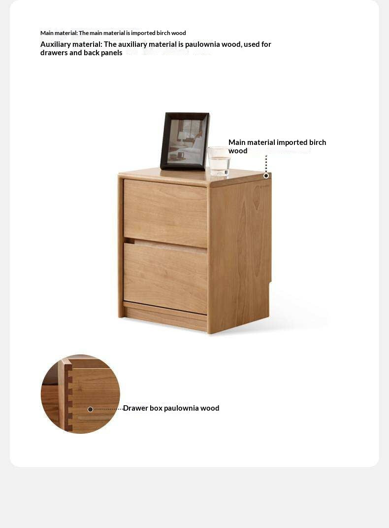 Birch Solid Wood Modern Minimalist Nightstand with Storage Cabinet
