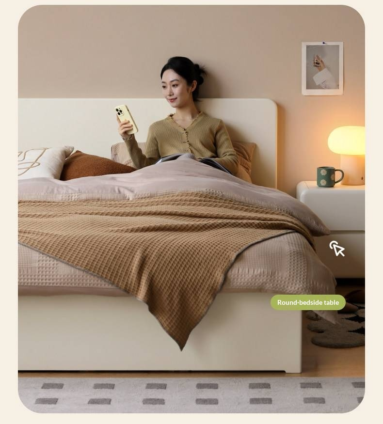 Rubberwood Solid Wood Bed — Modern Minimalist White Box Design