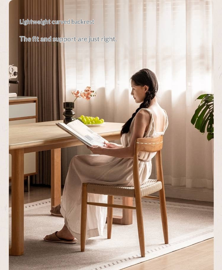 4 pcs -Cherry Solid Wood Dining Chair with Woven Cord Seat, Scandinavian Modern