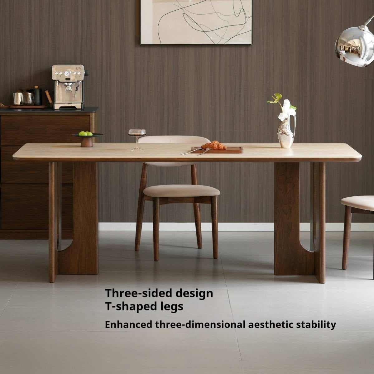 Black Walnut Solid Wood Light Luxury Style Rock Plate Dining Table