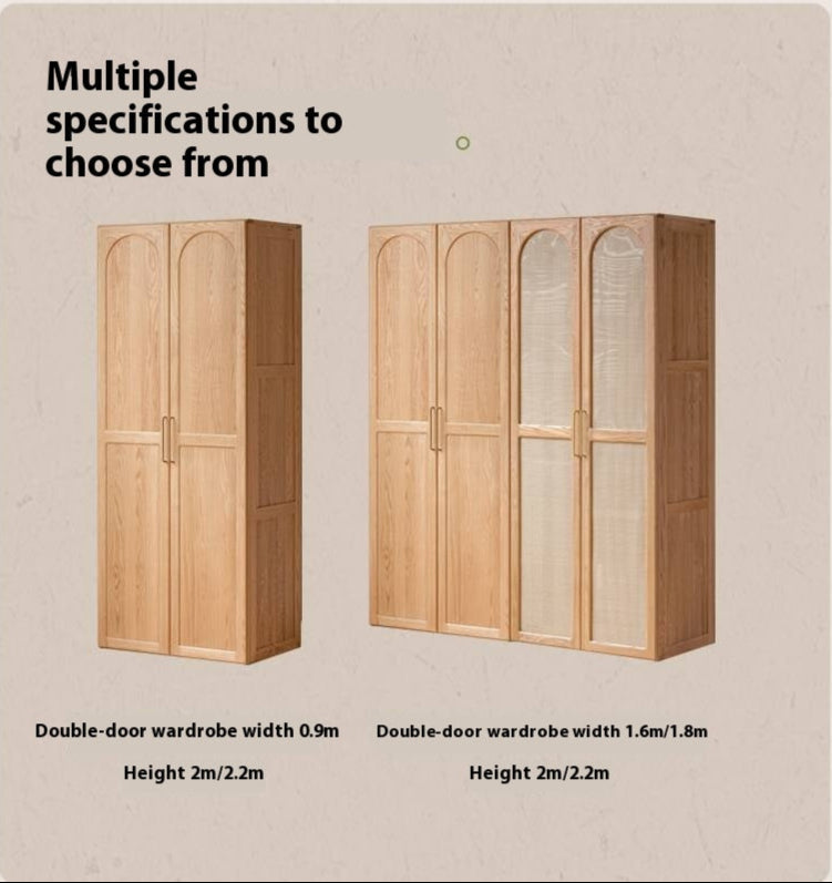 Oak Solid Wood Rattan Door Floor Wardrobe