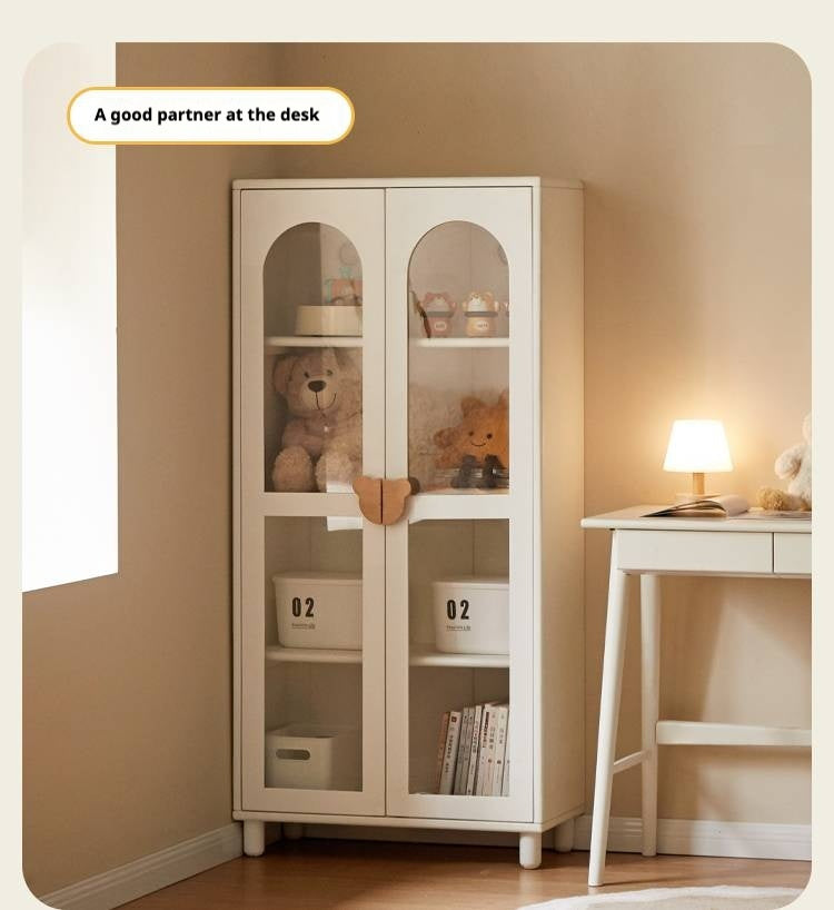 Rubber Solid Wood Cream Style Children's Bookcase.