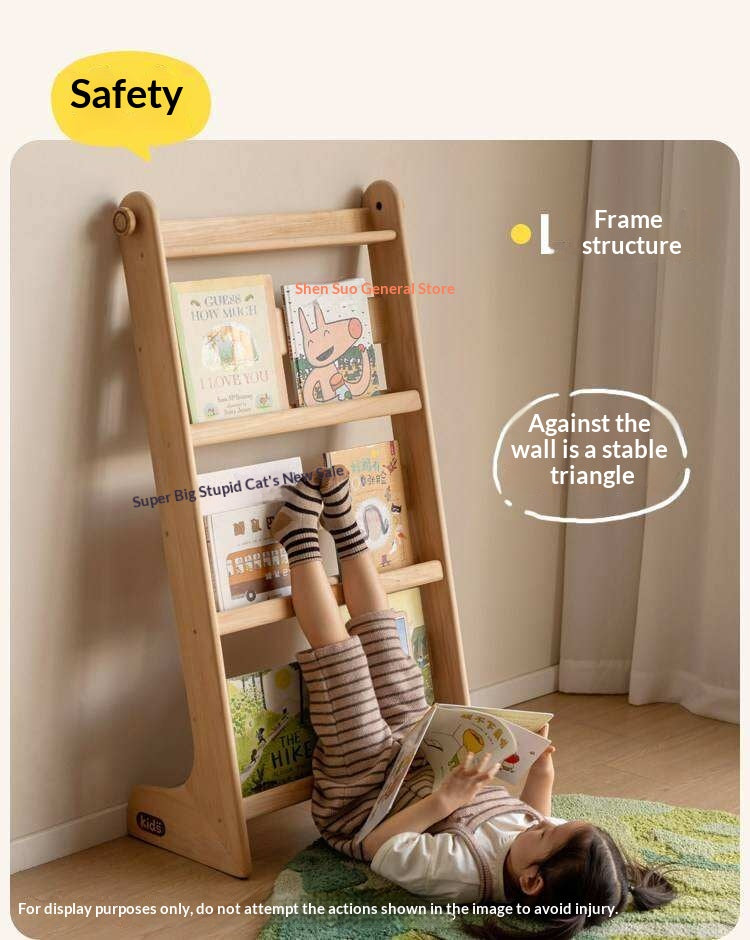 Poplar Solid Wood Children’s Bookcase with Drawing Board and Storage Shelf