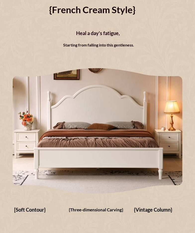 Rubberwood Solid Wood Bed American Retro Cream Style