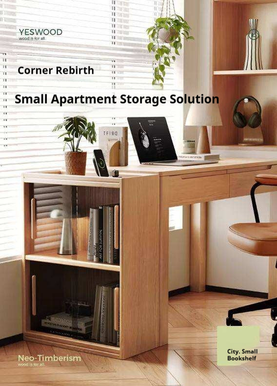 Oak Solid Wood Modern Minimalist Low Bookcase and Storage Cabinet