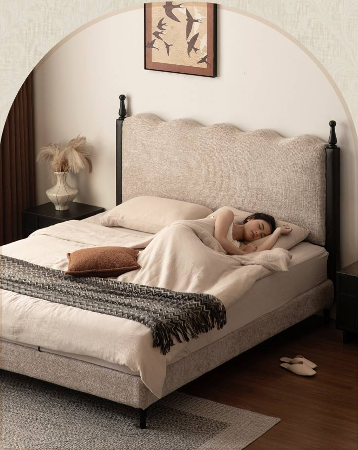 Fabric French Retro Soft Back Bed