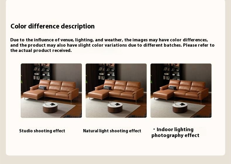 Genuine Leather Italian Minimalist Sectional Sofa – First-Layer Cowhide Corner Sofa with Chaise Lounge