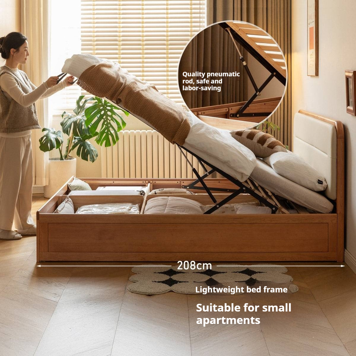 Cherry Solid Wood Box Bed — Vintage Style with Soft Backrest