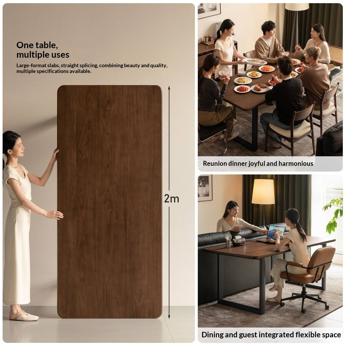 Black Walnut, Sandalwood Solid Wood Italian Light Luxury Dining Table