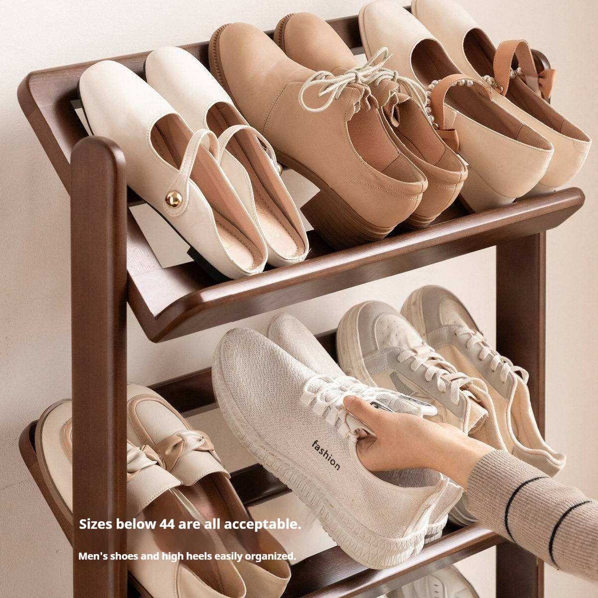 Beech Solid Wood Slim Shoe Rack with Tiered Shelves