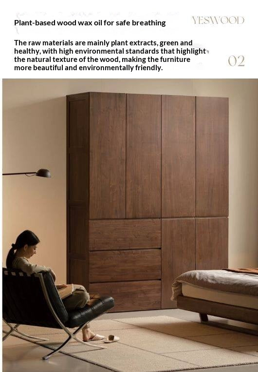 Black Walnut Solid Wood Wardrobe with Italian Style and Storage Cabinet