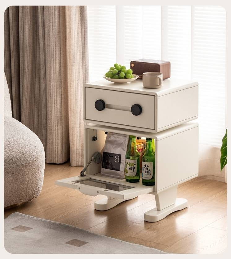 Solid Rubberwood, Oak Solid Wood Cream Style Nightstand.