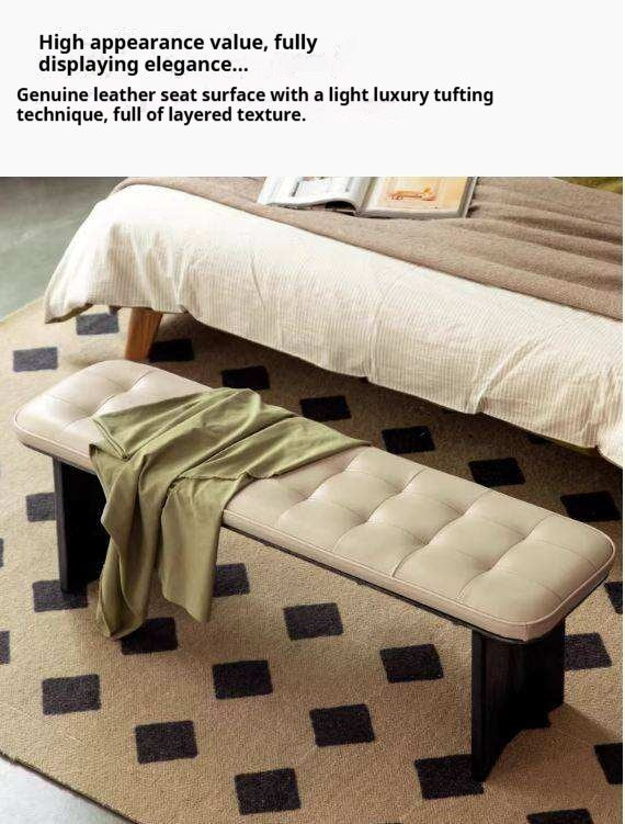 Black Walnut, Ash, Oak Solid Wood Luxury First-Layer Yellow Cowhide Seat Bench