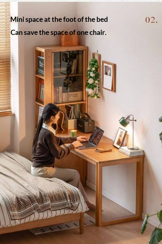 Cherry Solid Wood Office Desk with Integrated Bookshelf